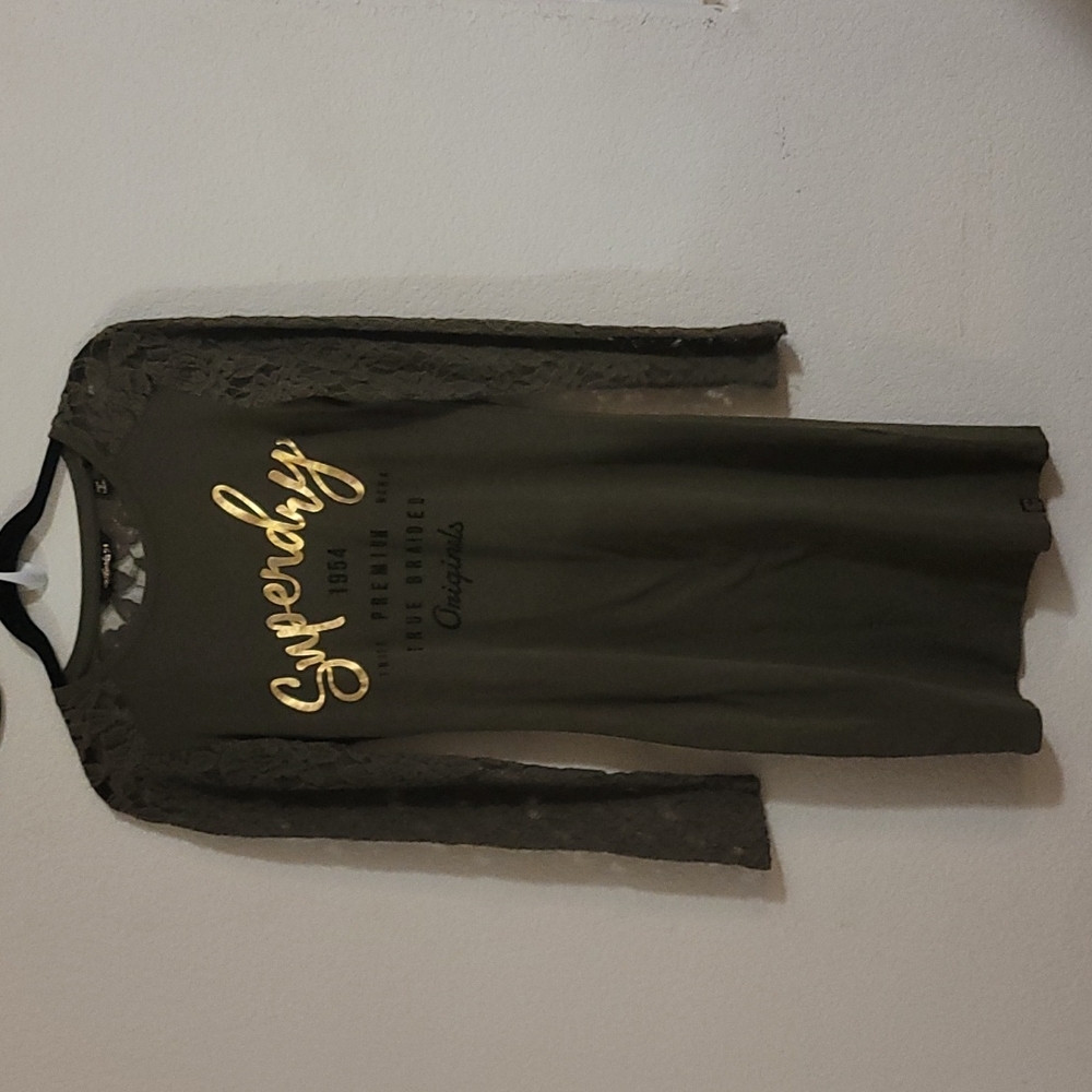 Superdry lace long sleeve dress army green